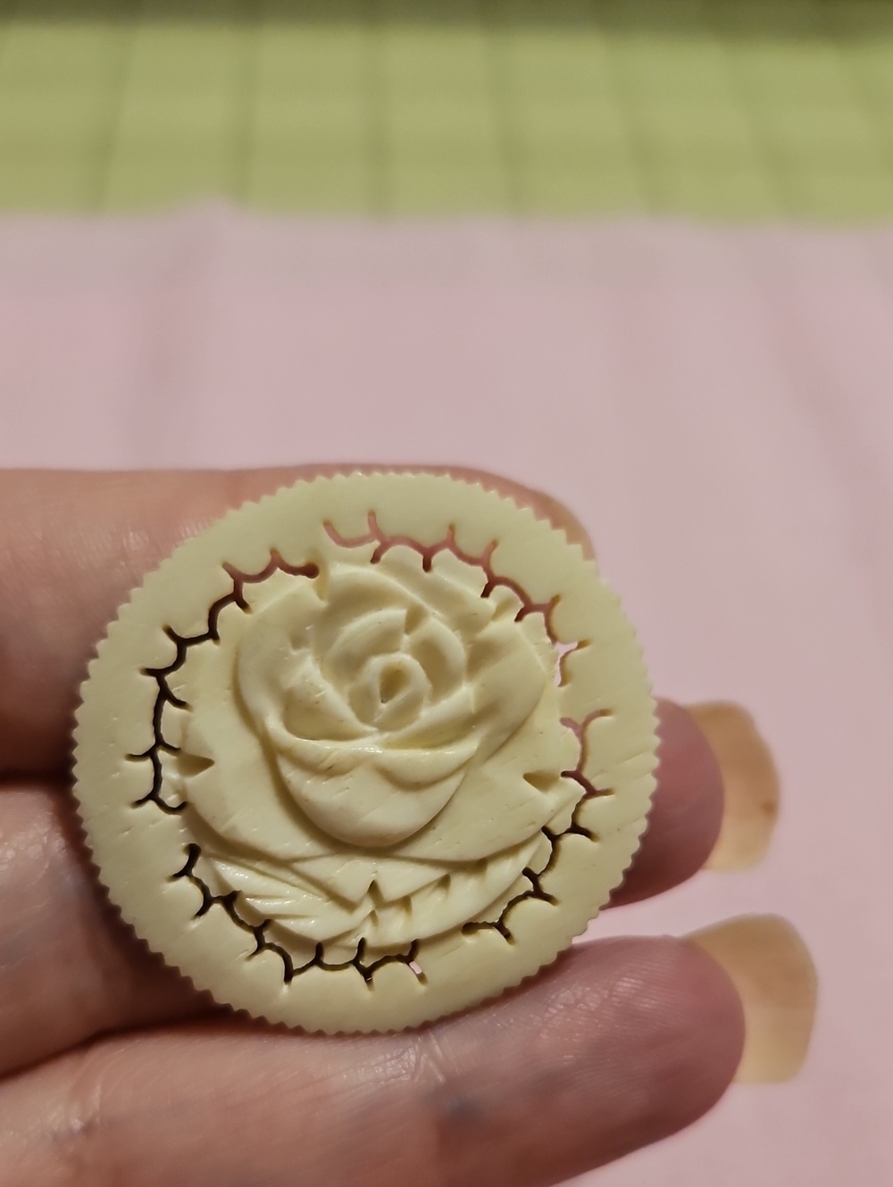 Handcrafted Cream Rose Carved Pendant Necklace - Women Jewelry